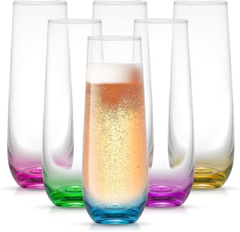 Joyjolt Hue Stemless Champagne Flutes Set Of 6 Colored Glasses 9 4oz Champagne Glasses