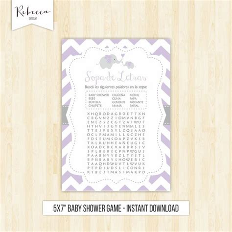 Sopa De Letras Baby Shower Lavender Wordsearch Game In Spanish