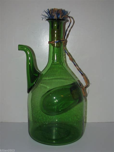 Vintage Wine Decanter Green Bottle Ice Chamber Insert Blown Glass