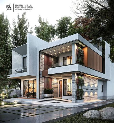 An Architectural Rendering Of A Modern House In The Evening Time With