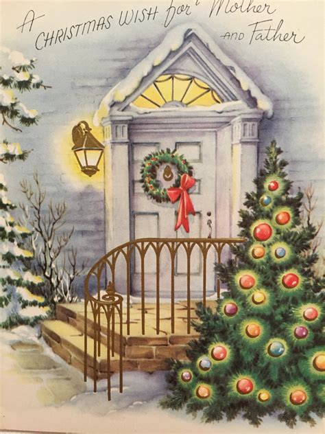 vintage christmas cards lit tree home  christmas candles  etsy