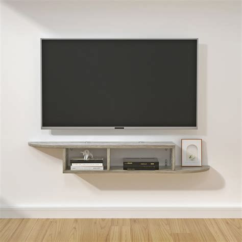 Modern Floating TV Stand Curved Wood Wall Mounted Media Console TV Shelf Floating Entertainment