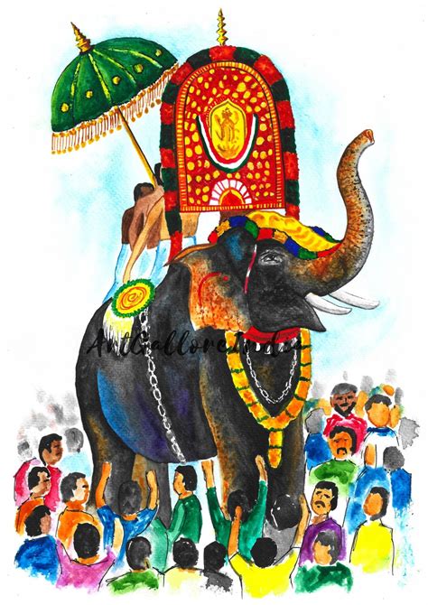 Thrissur Pooram Kerala Art South Indian Decor Malayalam Etsy