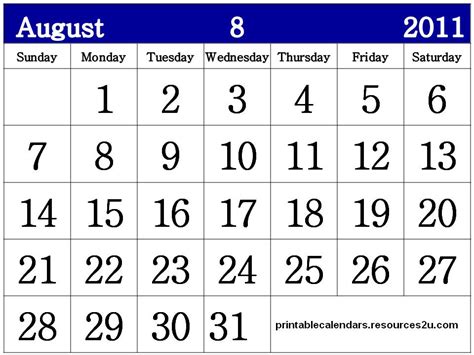 Printable Calendars 2015 Big August 2011 Calendar Printable