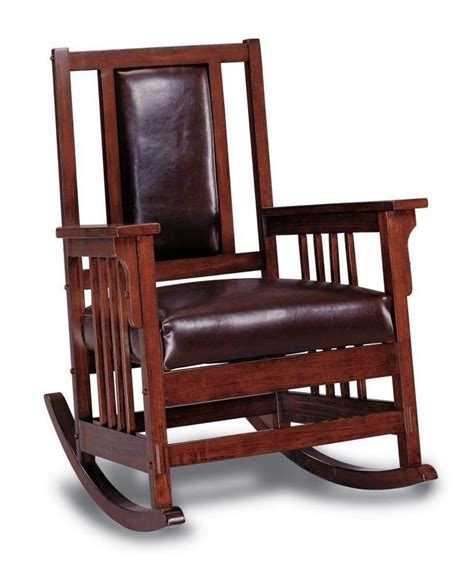 The comfort design mission style leather recliner cl712 is made in america with premium quality components and traditional construction methods. Wood Leather Rocking Chair Upholstered Wooden Rocker ...
