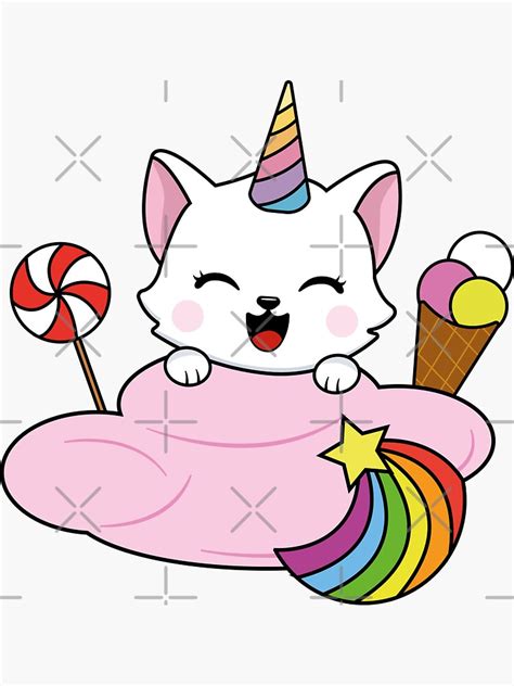 Cute Unicorn Cat Rainbow Kitten Kawaii Cat Sticker For Sale By