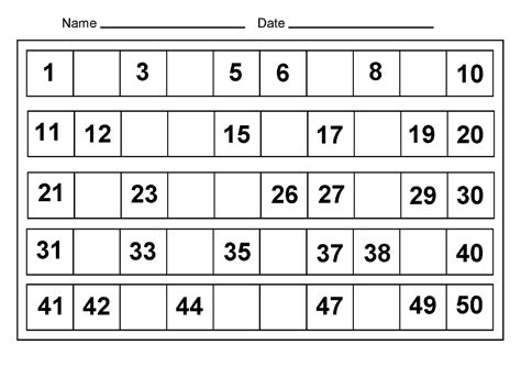 Number Charts 1 50 To Print Activity Shelter