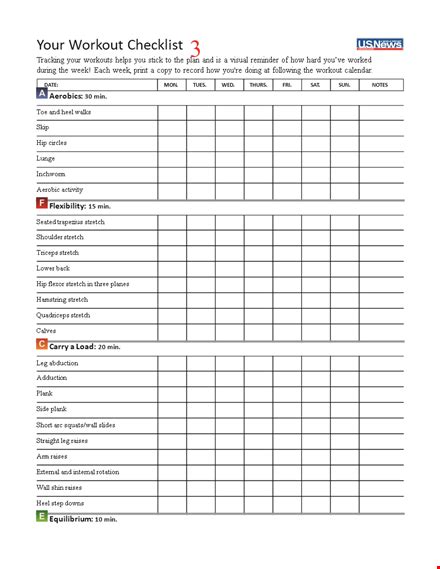 Personal Workout Checklist Template