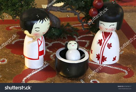 Representation Japanese Style Nativity Scene Statuettes Stock Photo