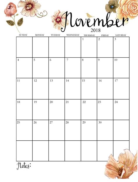 printable monthly november calendar