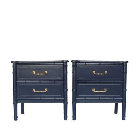 Dave 1 drawer 1 door nightstand item: Navy Blue Lacquered Faux Bamboo Nightstands - Pair | Chairish