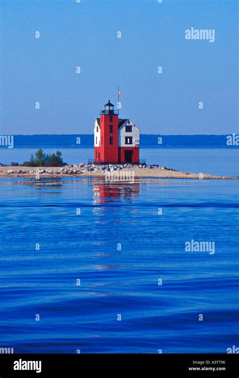 Round Island Lighthouse On Round Island In The Straits Of Mackinac Near