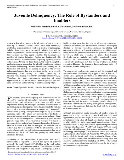Pdf Juvenile Delinquency The Role Of Bystanders And Enablers