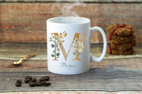 Taza Inicial Personalizada Taza De Monograma Floral Taza Etsy España