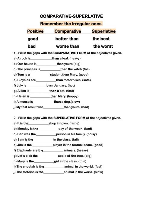 Comparatives And Superlatives Exercise For Grade 5 Live Worksheets
