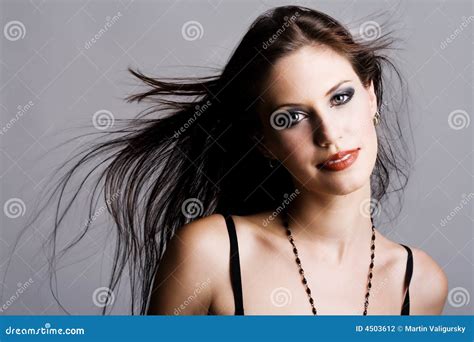 Attractive Brunette With Flying Hair Stock Photo Image Of Sensual