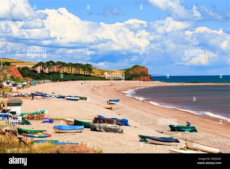The Beach At Budleigh Salterton Looking East Towards The Mouth Of The River Otter Devon