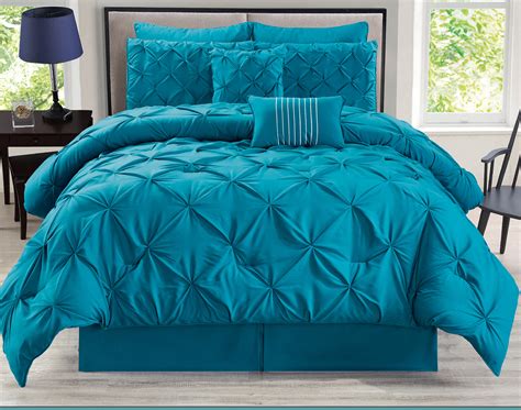 8 Piece Rochelle Pinched Pleat Teal Comforter Set