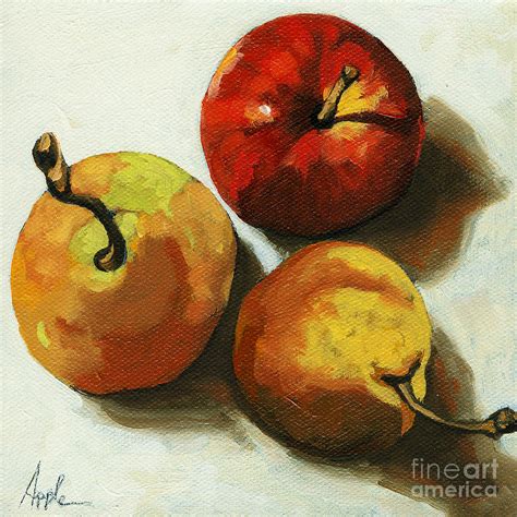 Down On Fruit Pears And Apple Still Life Painting By
