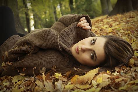 Wallpaper Face Trees Forest Fall Leaves Women Outdoors Model