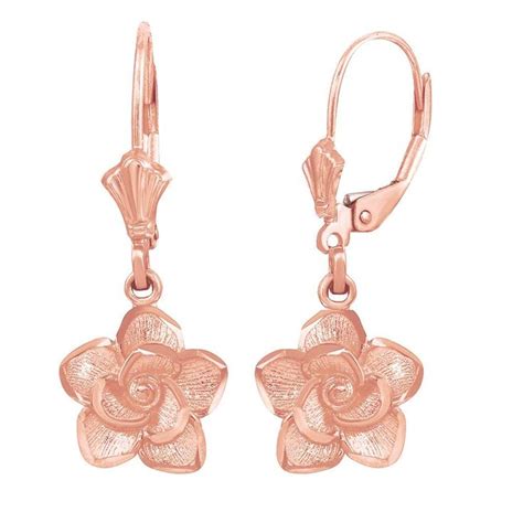 Beautiful 14k Rose Gold Rose Flower Leverback Earrings We Do Hope