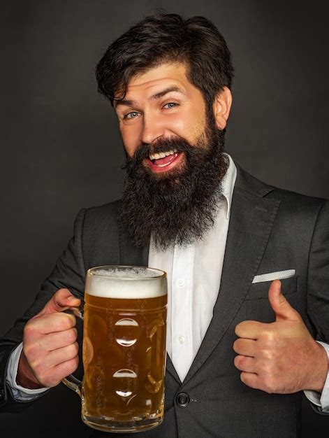 Premium Photo Emotional Funny Bearded Drunk Hipster Holds Craft