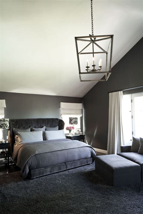 Sophisticated Masculine Style Grey Bedroom Design Grey Carpet