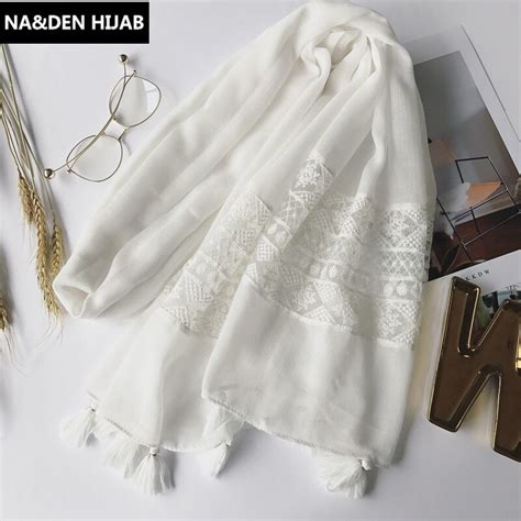 20pc spring women lace hijab tassel design plain maxi shawl fashion plain color foulard trendy