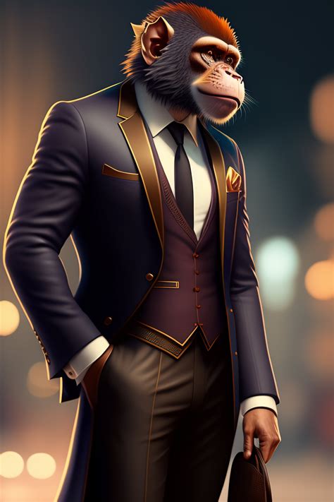 Lexica Anthro Furry Humanoid Monkey Three Piece Suit Checking Watch