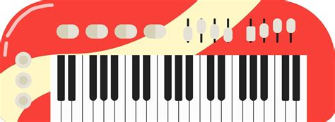 Red Piano Keyboard Cartoon Musical Synthesizer Vector Illustration