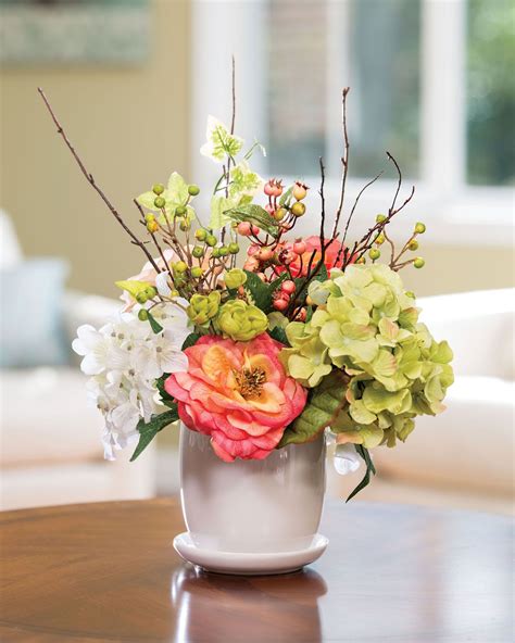 Hydrangea Rose And Berrysilk Flower Centerpiece Flower Arrangements