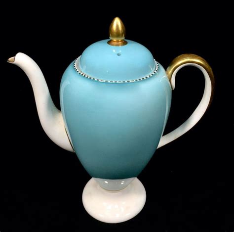 Antique Wedgwood W4143 April Beaded Turquoise Blue Coffee Pot