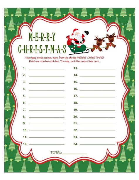 Christmas Word Game Printable Christmas Party Game Holiday
