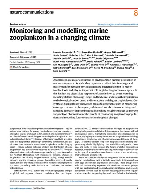 Pdf Monitoring And Modelling Marine Zooplankton In A Changing Climate
