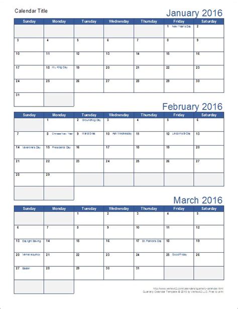 Download A Free Printable Quarterly Calendar Template For Excel With 3
