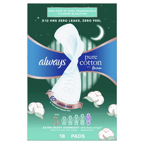 save on always pure cotton pads size 5 extra heavy overnight flexi wings unscented order online