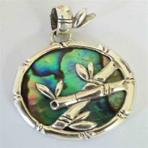 natural abalone paua shell pendant bamboo motif 925 sterling silver bali jewelry with soul e1422