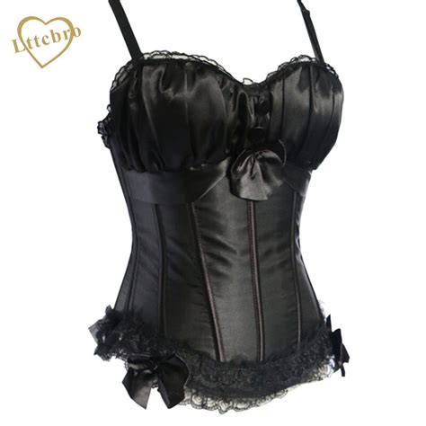 Womens Strap Satin Overbust Bow Trim Corset In Bustiers And Corsets From