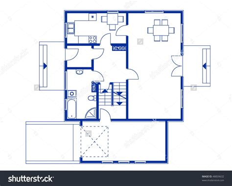 Architectural House Blueprint Blue Color Ground Stock Vector