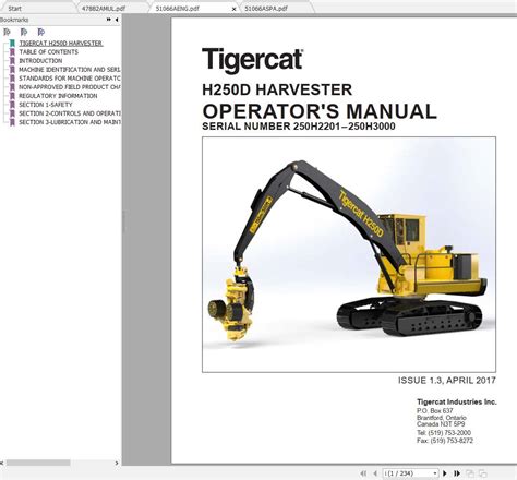 Tigercat Harvester H250D 250H2201 250H3000 Operator S Manual Auto