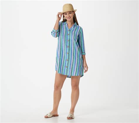 Denim And Co Beach Button Front Shirt Dress Cover Up