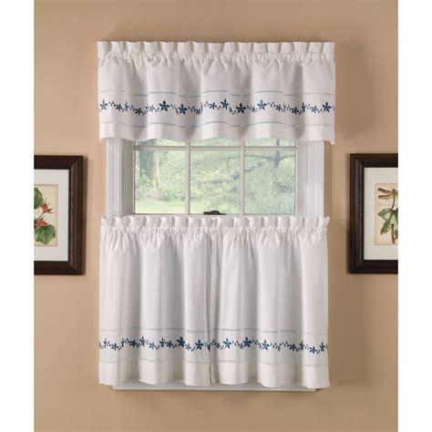 Country Classics Lace Embroidered Floral Blue Tier Curtains Home