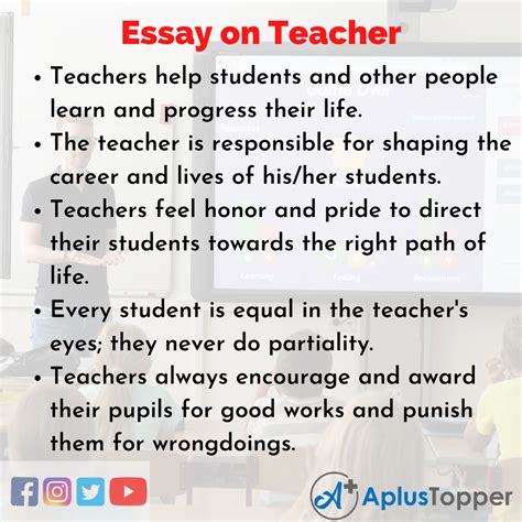 Essay On Teacher In English For Kids And Students 500 Words Essay On