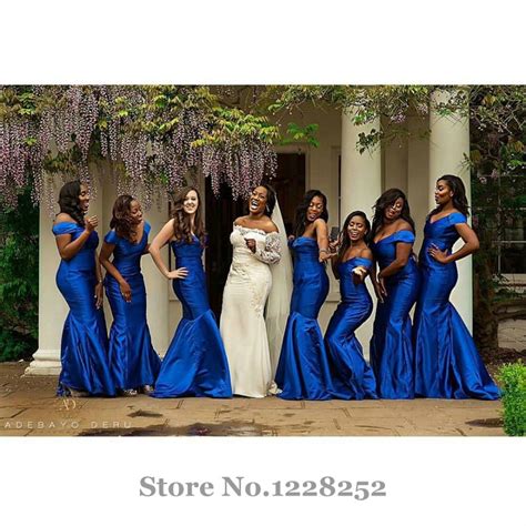 Gorgeous Royal Blue Bridesmaid Dress Mermaid V Neck Off The Shoulder Taffeta Plus Size Beautiful