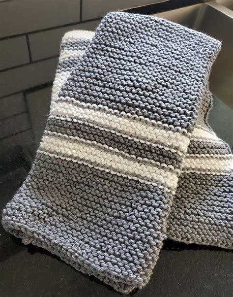 Striped Dish Towel With Slipped Stitch Edge Knitting Pattern By Diana
