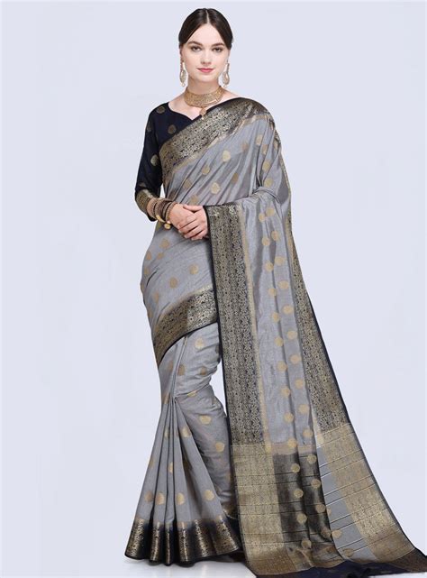 Buy Gray Silk Festival Wear Saree 140790 With Blouse Online At Lowest Price From Vast Collection
