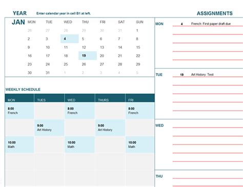 Student Calendar Mon
