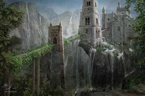 The Castle Of Eighteen Waterfalls By ~andmstudio Fantasy Castle