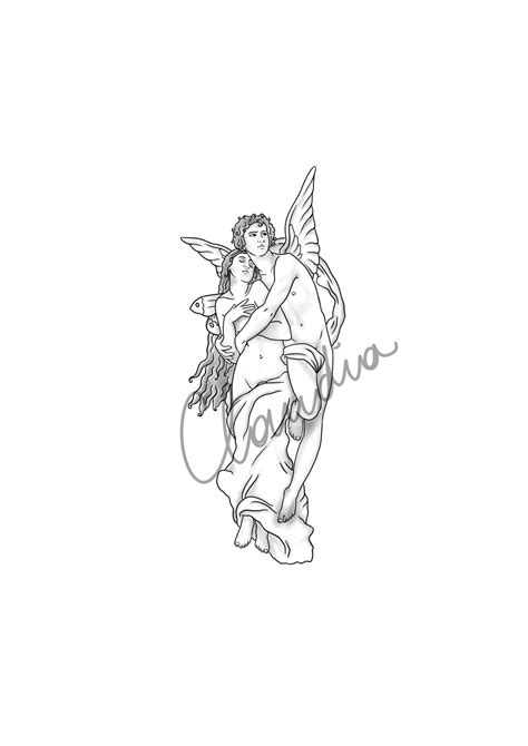 Cupid And Psyche Tattoo Design Printable 2 Versions Etsy
