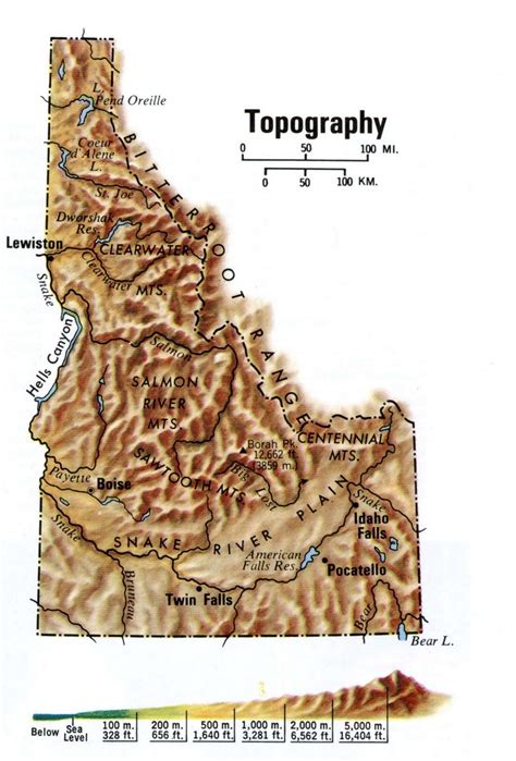 Physical Map Of Idaho State Ezilon Maps